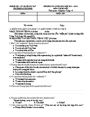 Đề kiểm tra học kì II Tiếng việt lớp 4 - Năm học 2016-2017 - Trường Tiểu học Đồng Tâm
